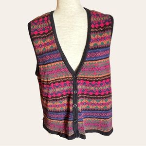 Vintage Faire Isle Button Up Sweater Vest Sleeveless Cardigan Women’s Largr​